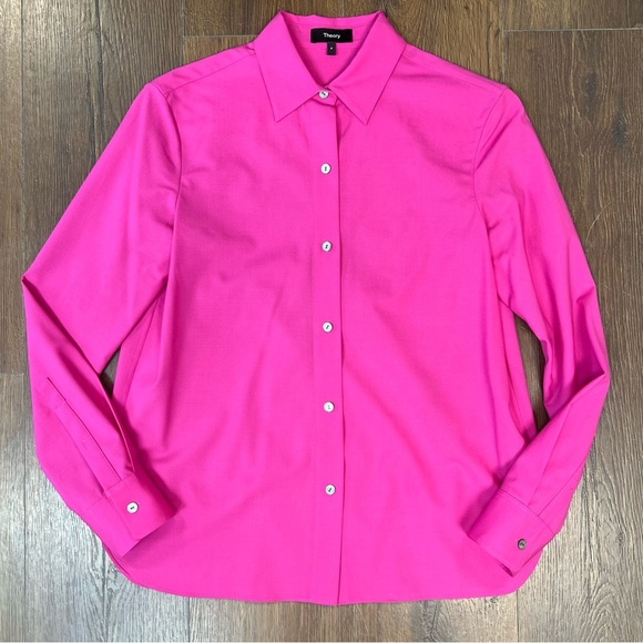 Theory Pink Collared Button Down Blouse SZ P - Picture 2 of 6